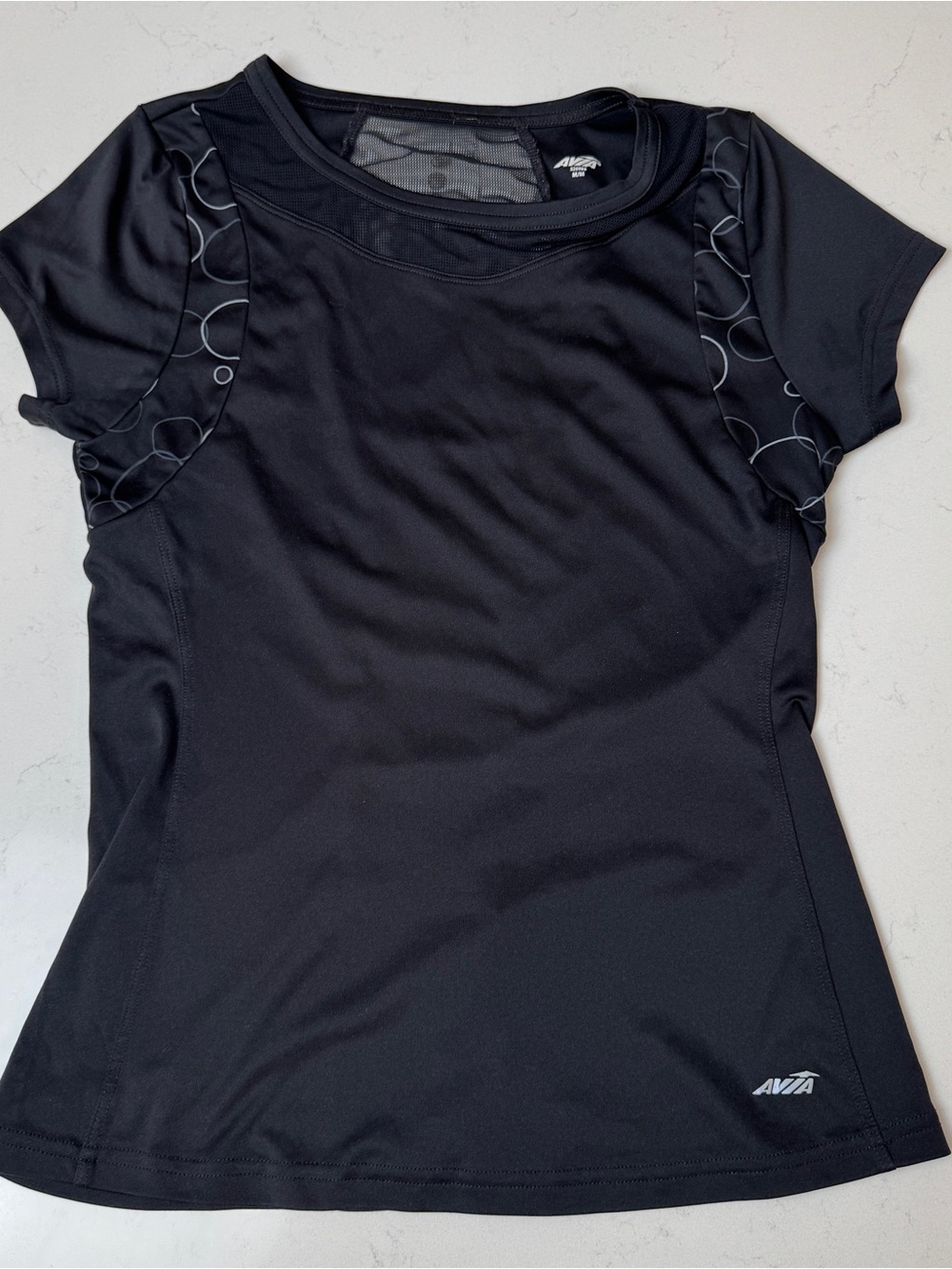 Avia Black Short-Sleeve Athletic Tee with Subtle Geometric Accent